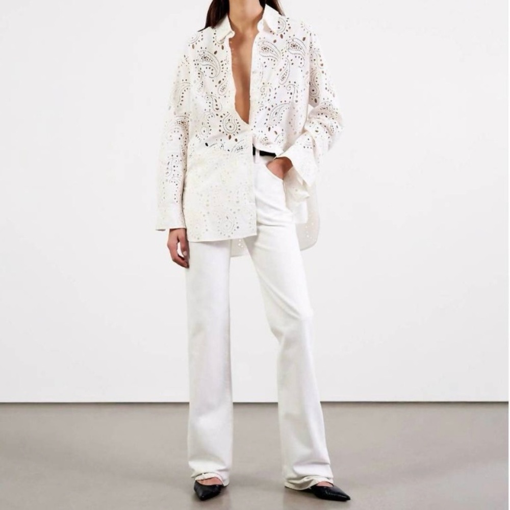 Nili Lotan White Eyelet Button-Down Shirt - Picture 10 of 12